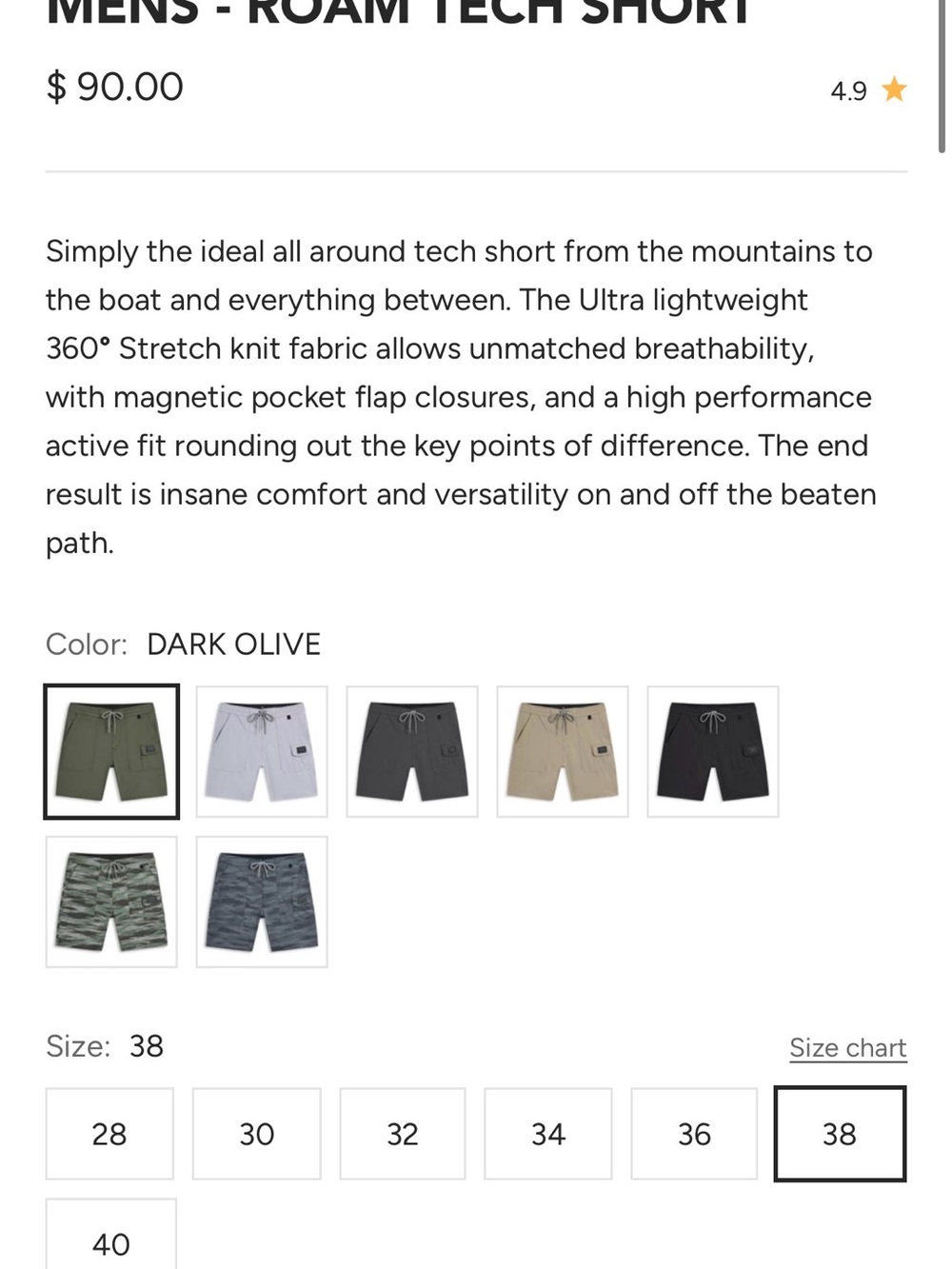 ANETIK Roam Tech Dark Olive Green Men's Hybrid Shorts size 38 $90 - Picture 8 of 13